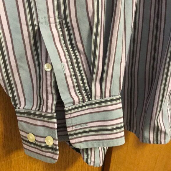 Gap gray/plum/pink stripe shirt, XL 17-17 1/2 - Picture 3 of 6
